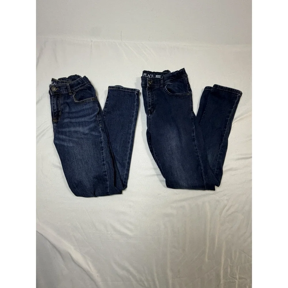 Boys Place Skinny Jeans Lot 2 Size 14 Adjustable Waist Stretch Blue Denim
